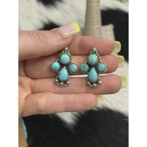 Native American Sterling Silver Blue Ridge Turquoise Post Earrings Cluster Drop